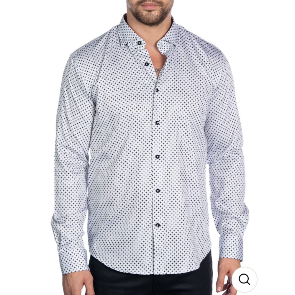 Mizumi Couture Men's White, Black and Gray Patterned Button Down Shirt - XXL